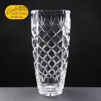 Earle Crystal Barrel Vase With Panel For Engraving In Cardboard Box