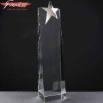 Fusion Crystal Wedge With Chrome Star Crystal Awards  In Velvet Lined Presentation Case
