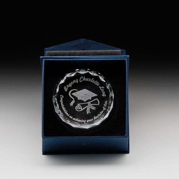 York Crystal Engraved Glass Paperweights In Presentation Box. Price Includes Engraving.
